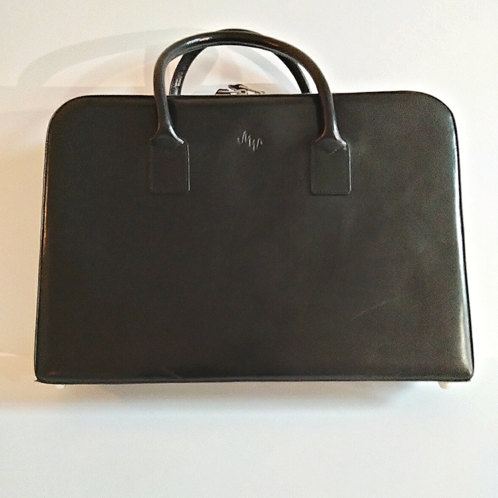 Monsac Genuine Black Leather Briefcase